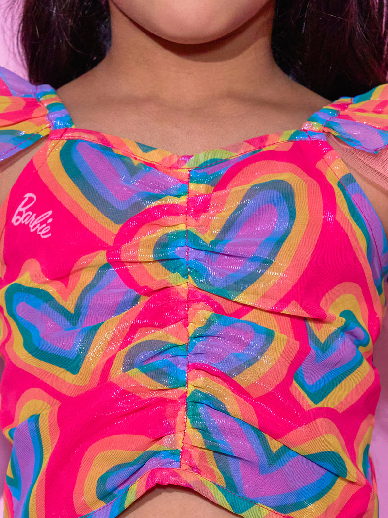 Barbie's Girls Peach Top with Pant Co-ordinate set