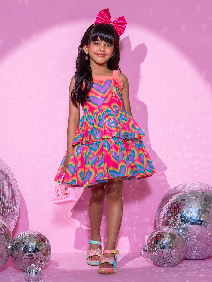 Barbie's Girls Peach Two Layered Dress