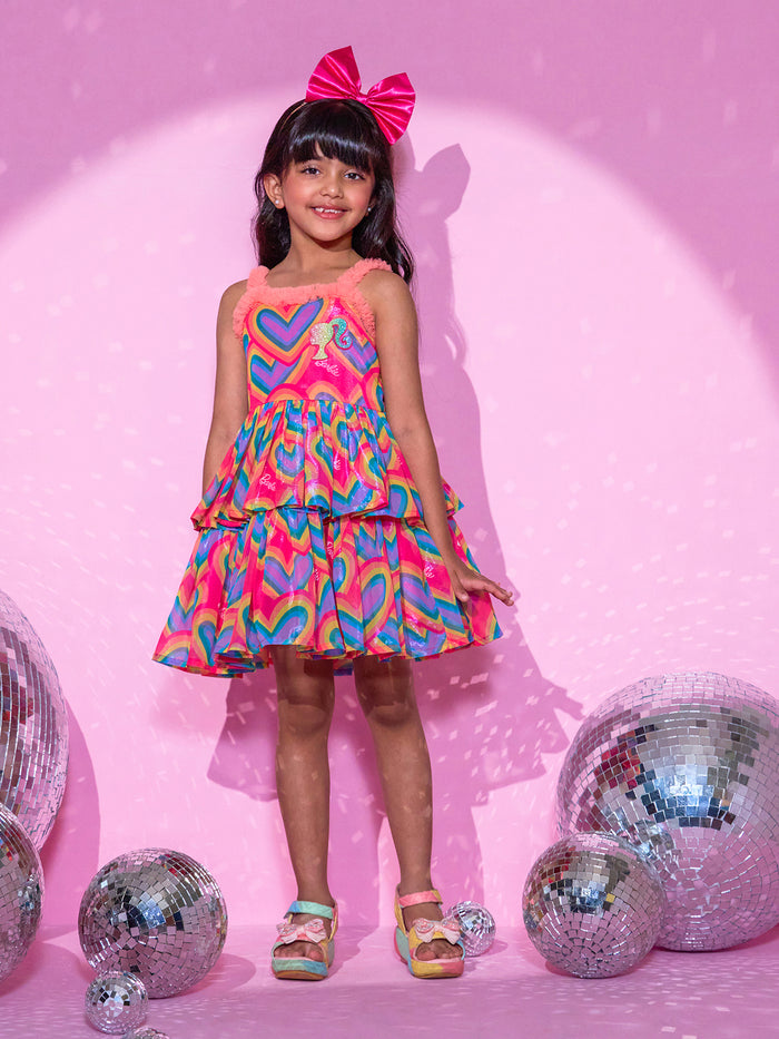 Barbie's Girls Peach Two Layered Dress