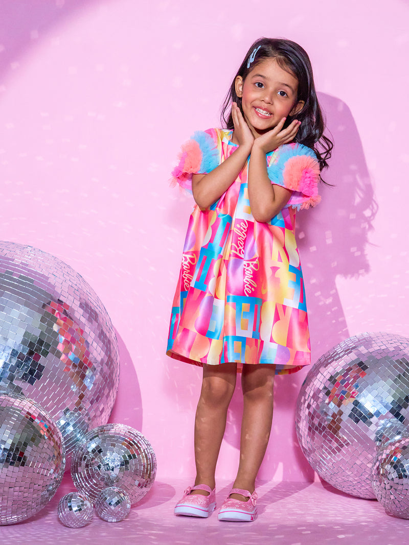 Barbie's Girls Pink Short Sleeves Dress