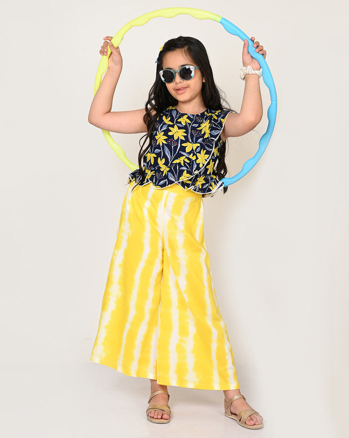 Sassy Boho Girls Yellow Crop Top With Palazzo Set From The Sibling Collection