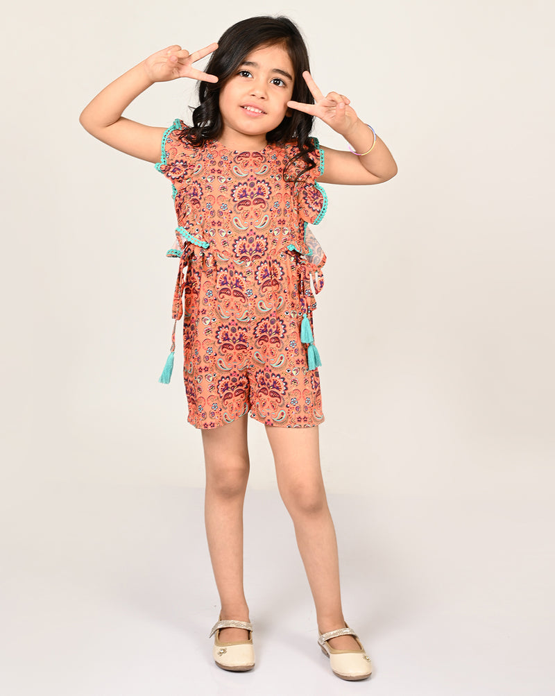 Sassy Boho Girls Orange Jumpsuit From The Sibling Collection