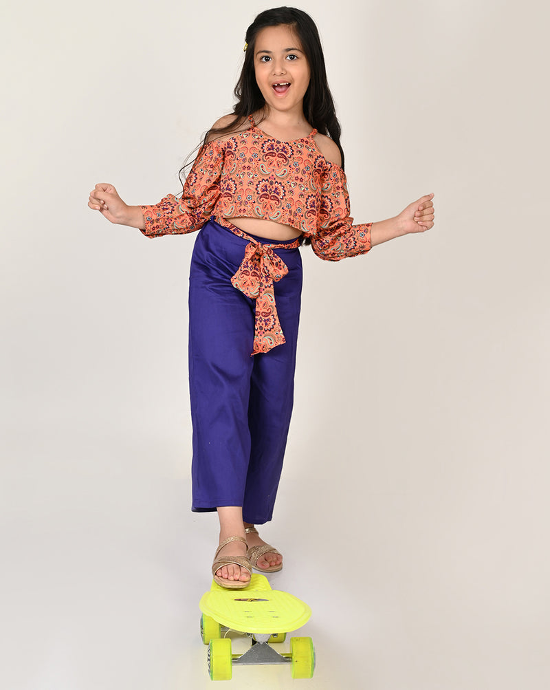 Sassy Boho Girls Orange Crop Top With Palazzo Set From The Sibling Collection