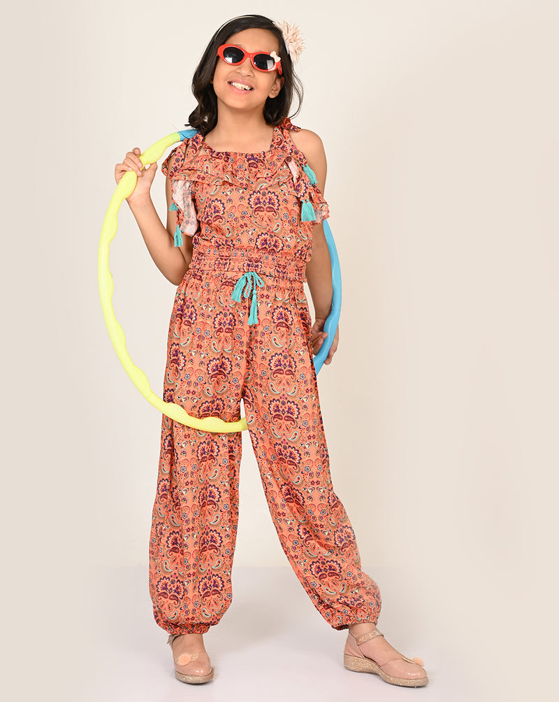 Sassy Boho Girls Orange Crop Top With Joggers Set From The Sibling Collection