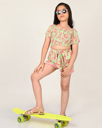 Sassy Boho Girls Pink Crop Top With Pants Set From The Sibling Collection