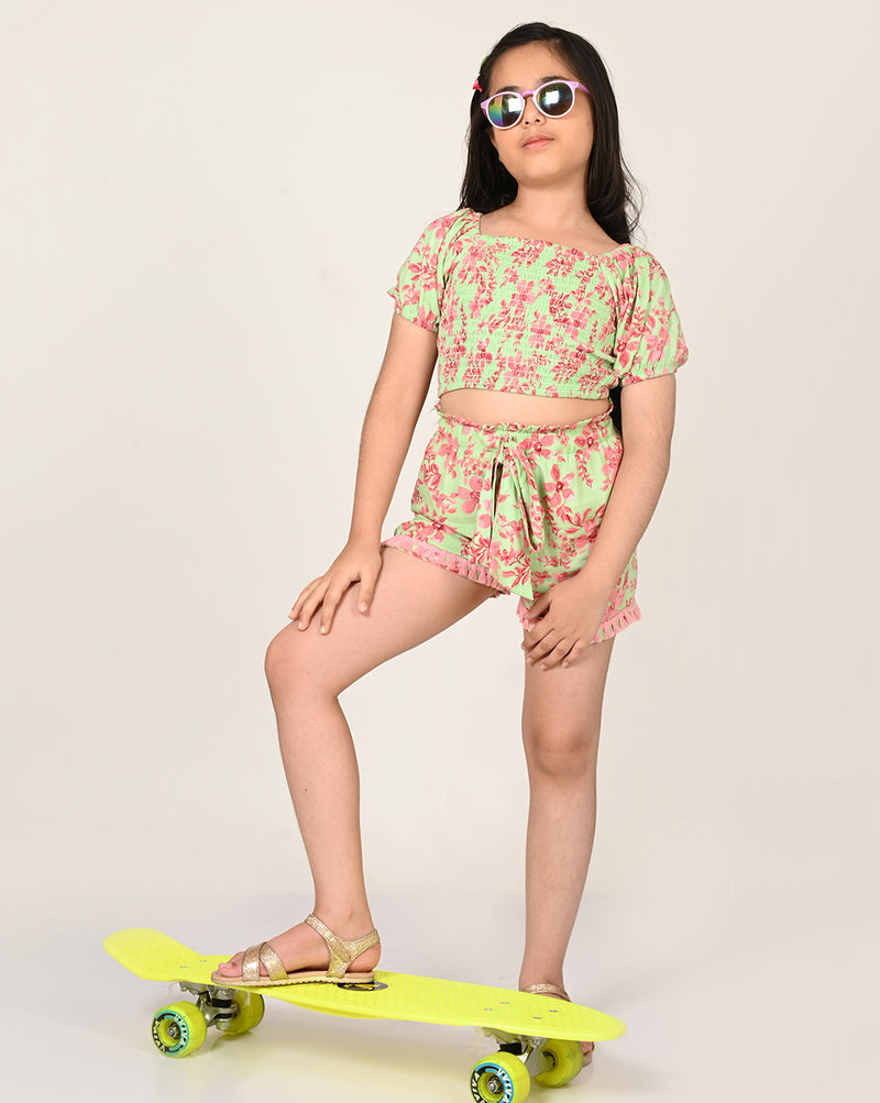 Sassy Boho Girls Pink Crop Top With Pants Set From The Sibling Collection