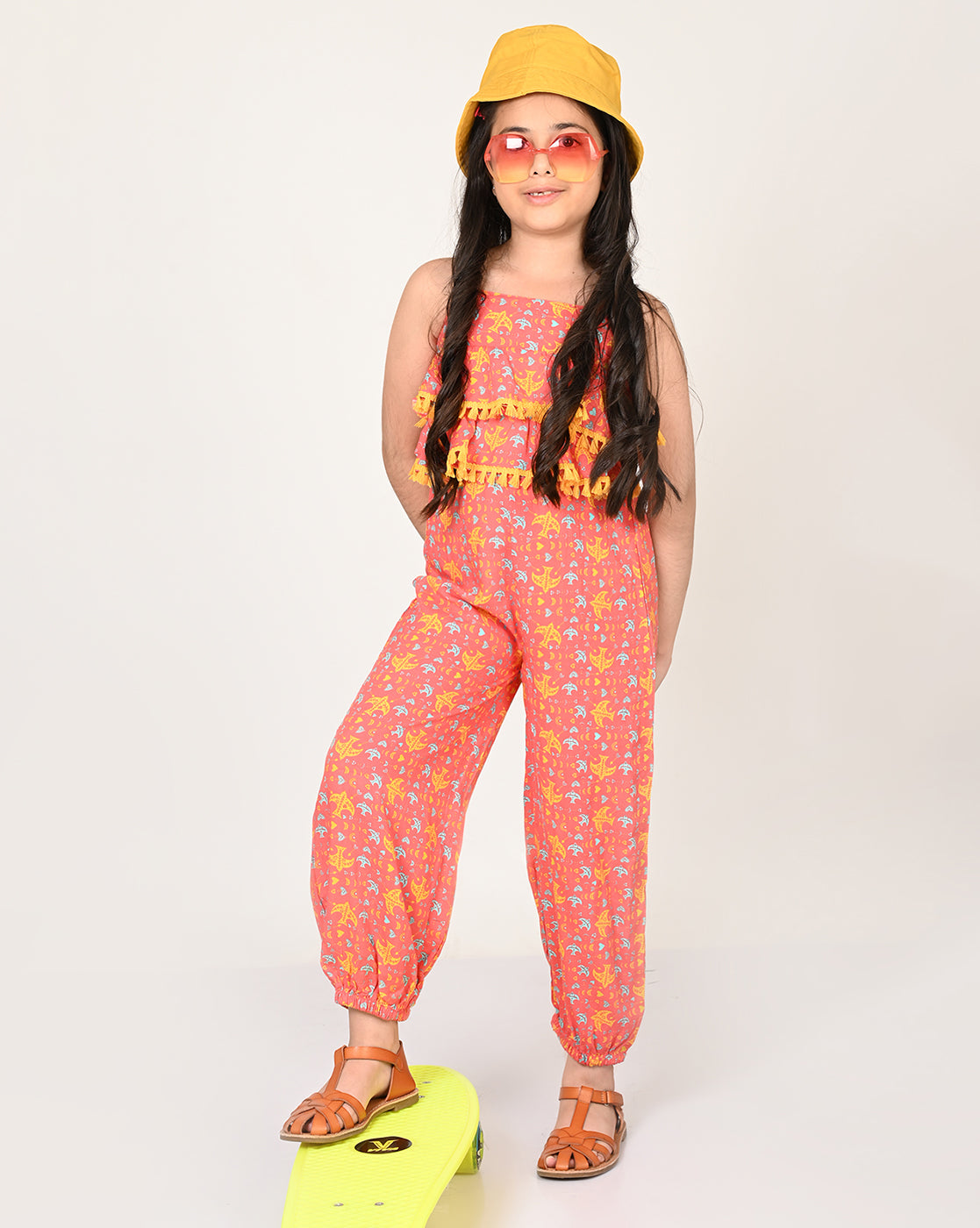 Sassy Boho Girls Orange Tiered Jumpsuit From The Sibling Collection