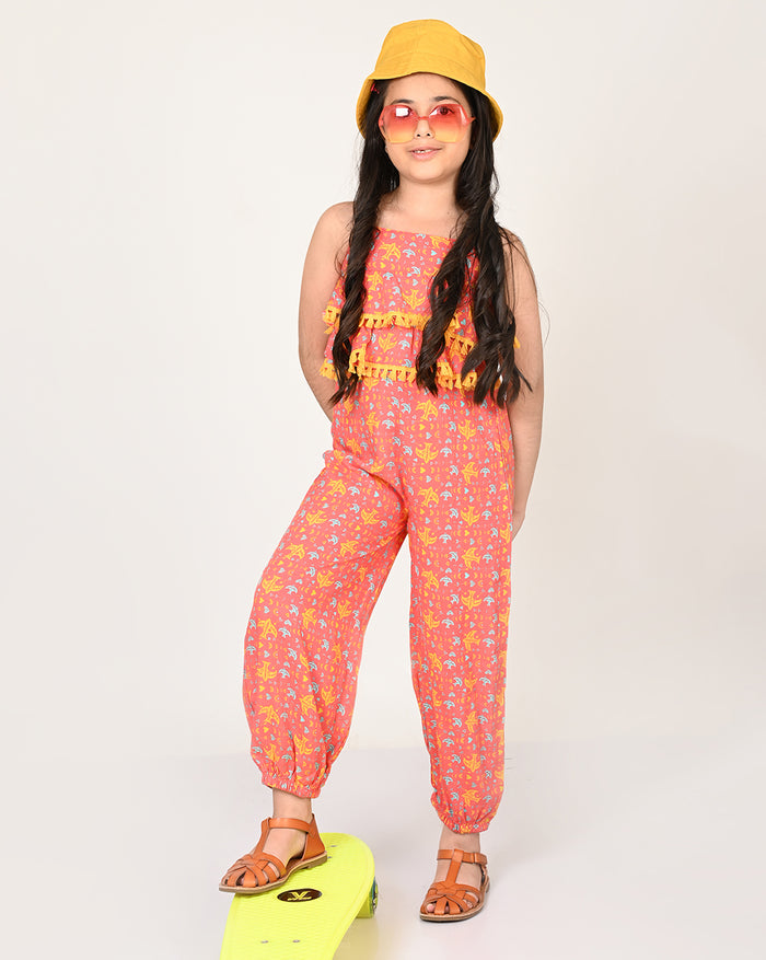 Sassy Boho Girls Orange Tiered Jumpsuit From The Sibling Collection