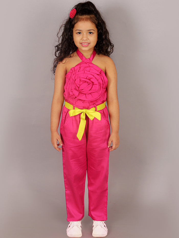 Girls Pink Co Ord Sets With 3D Rose On Top
