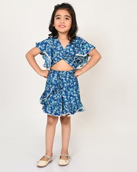 Sassy Boho Girls Blue Crop Top with Skirt Set From The ibling Collection
