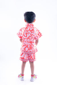 Red and Pink Floral Print Shirt and Shorts