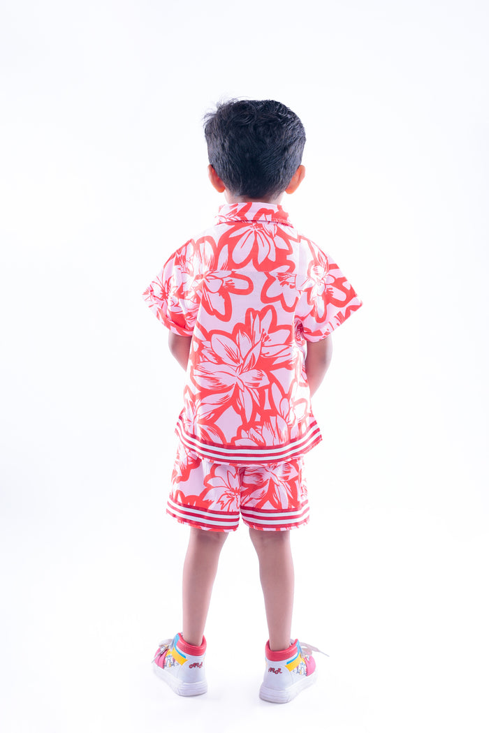 Red and Pink Floral Print Shirt and Shorts
