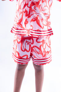 Red and Pink Floral Print Shirt and Shorts