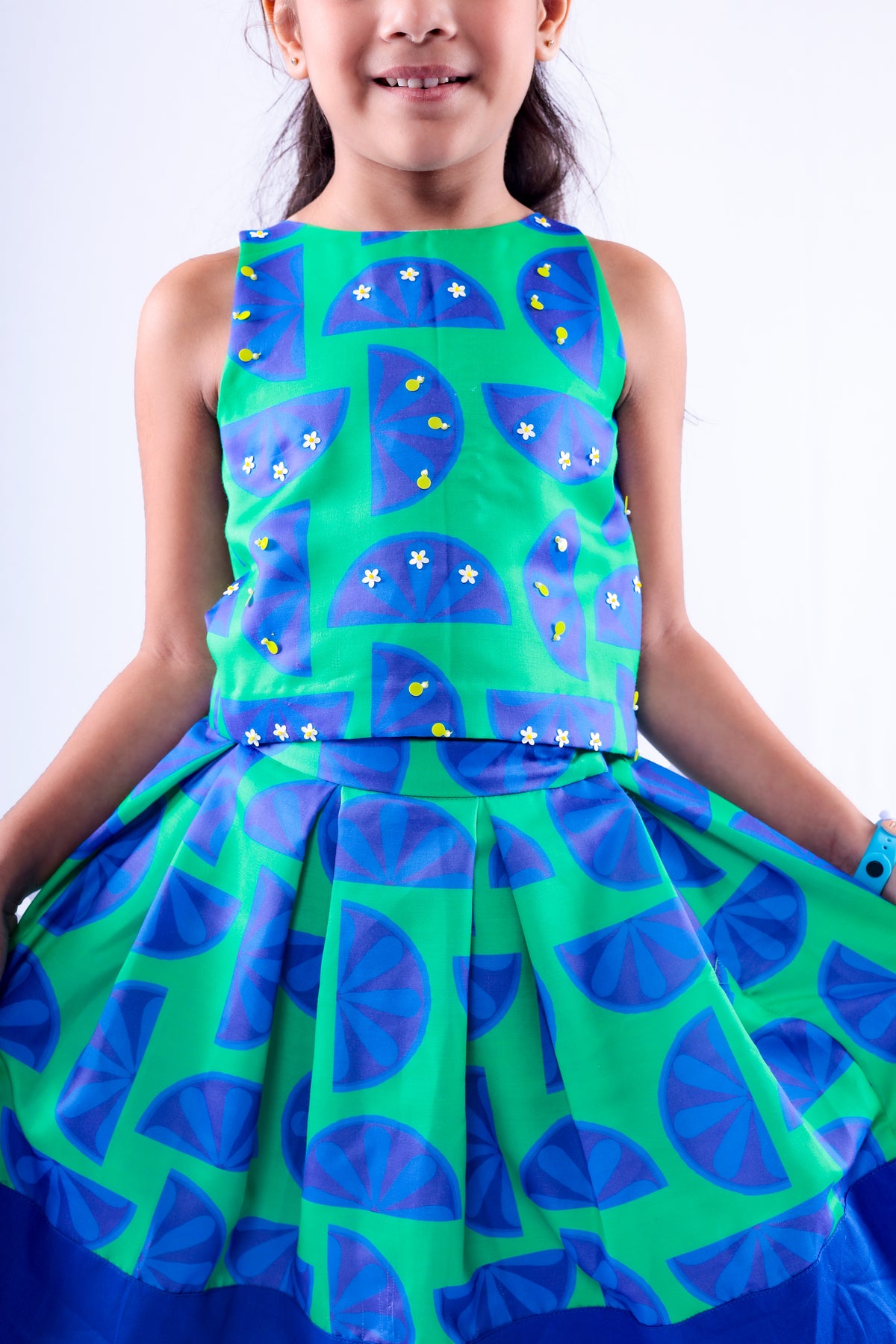 Blue and Green Lemon Top and Skirt