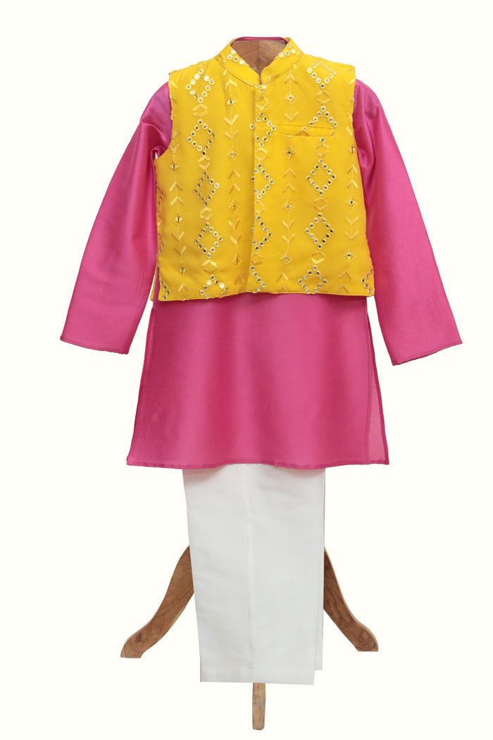 Cotton Silk Kurta Pyjama And Mirror Work Jacket