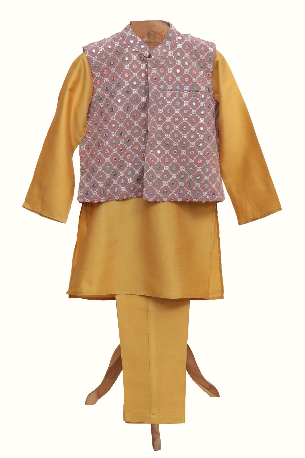 Cotton Silk Kurta Pyjama And Mirror Work Jacket