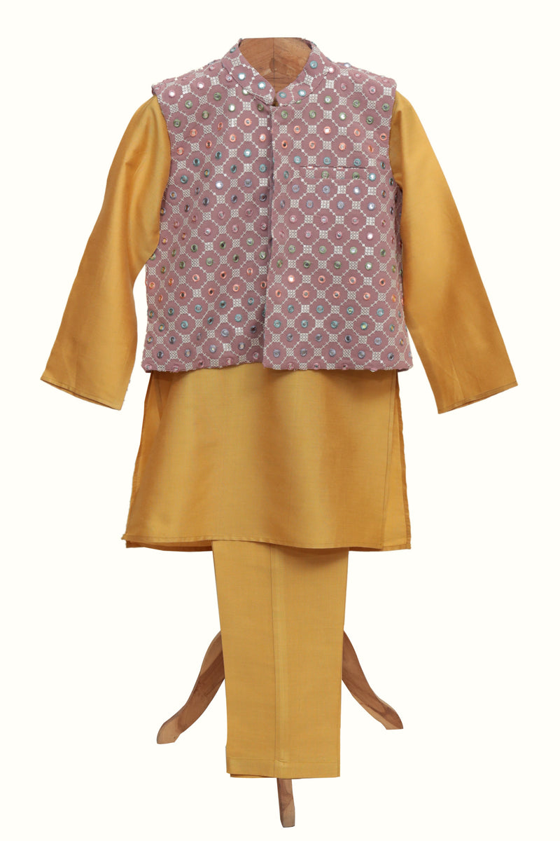 Cotton Silk Kurta Pyjama And Mirror Work Jacket