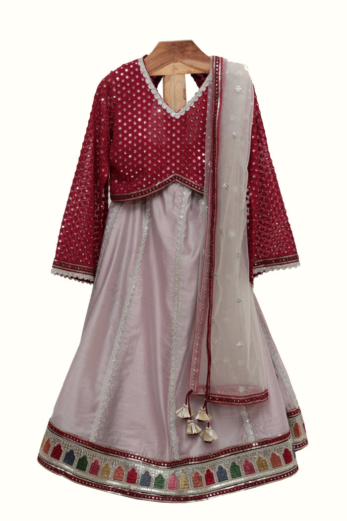 Chanderi Silk Lehenga With Mirror Work Choli And Net Dupatta