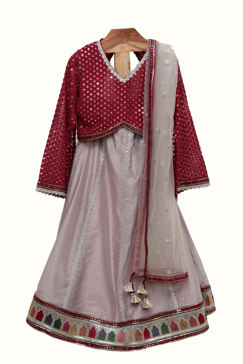 Chanderi Silk Lehenga With Mirror Work Choli And Net Dupatta