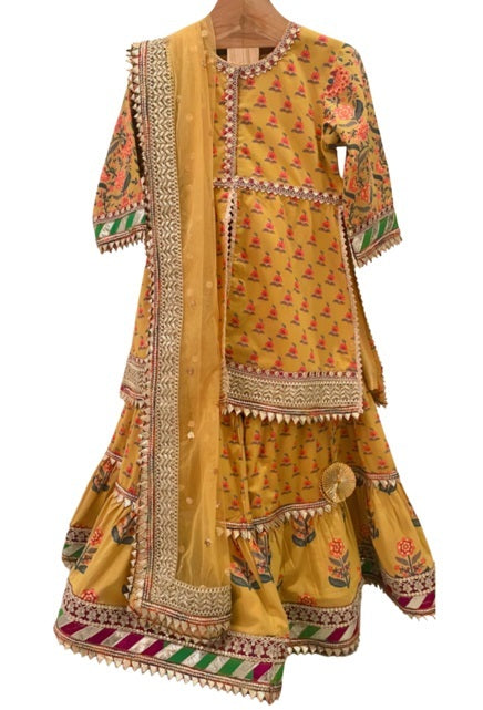 Block Printed Kurta and Sharara with Net Dupatta