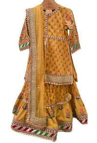 Block Printed Kurta and Sharara with Net Dupatta