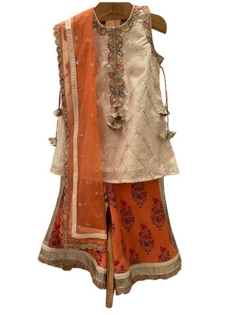 Block Print Palazzo with Cotton Kurta and Net Dupatta