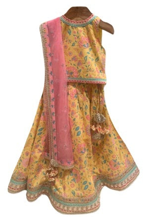 Block Printed Lehenga with Net Dupatta