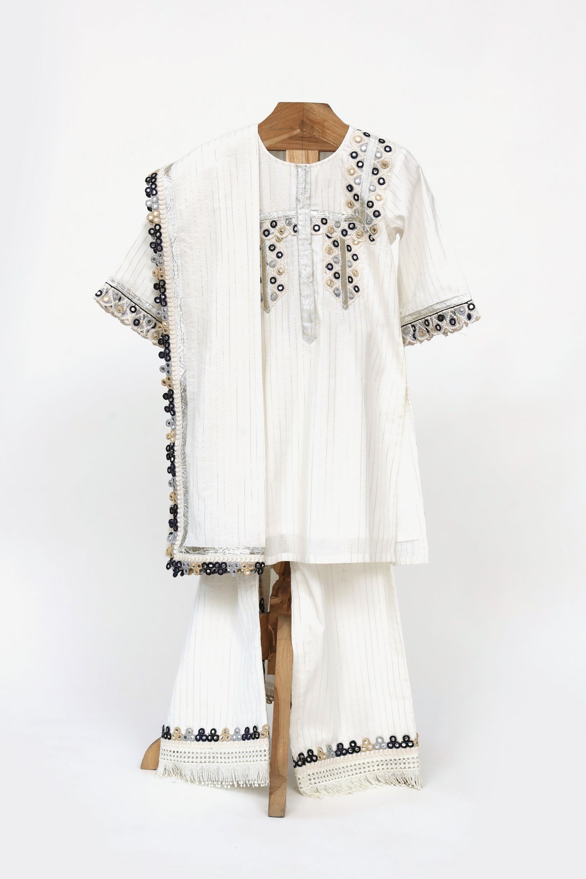 Silver Lurex Kurta And Palazzo Set With Embroidery