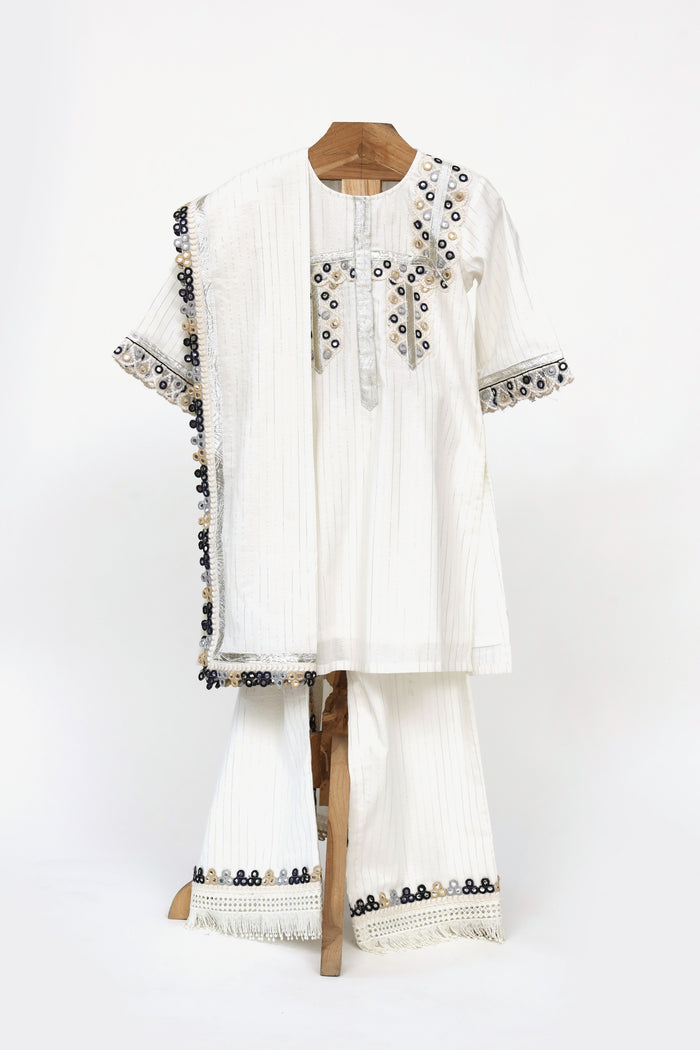 Silver Lurex Kurta And Palazzo Set With Embroidery