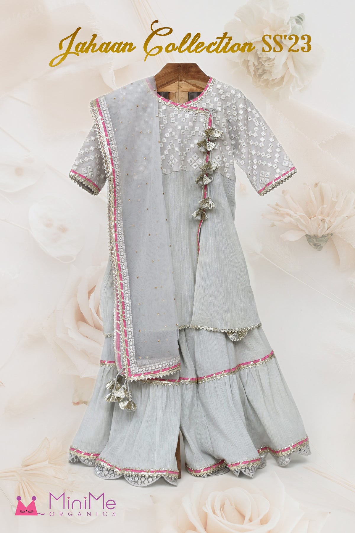 Crushed Cotton Embroidered Kurta And Sharara With Net Dupatta