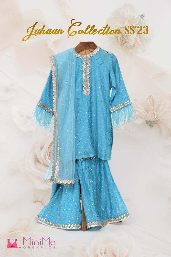 Chanderi Sequin Embroidered Kurta And Sharara With Net Dupatta