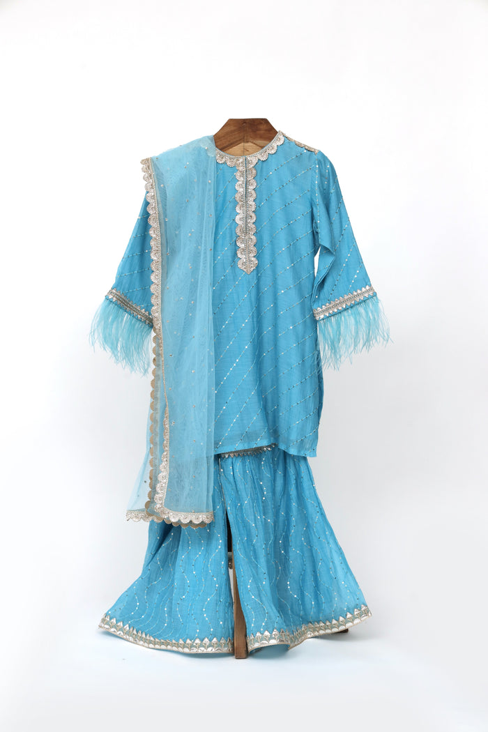 Chanderi Sequin Embroidered Kurta And Sharara With Net Dupatta