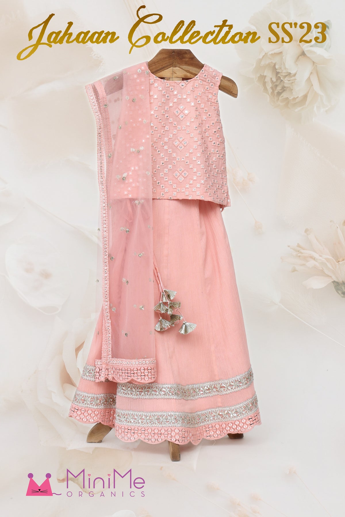 Crushed Cotton Embroidered Blouse And Lehenga With Net Dupatta