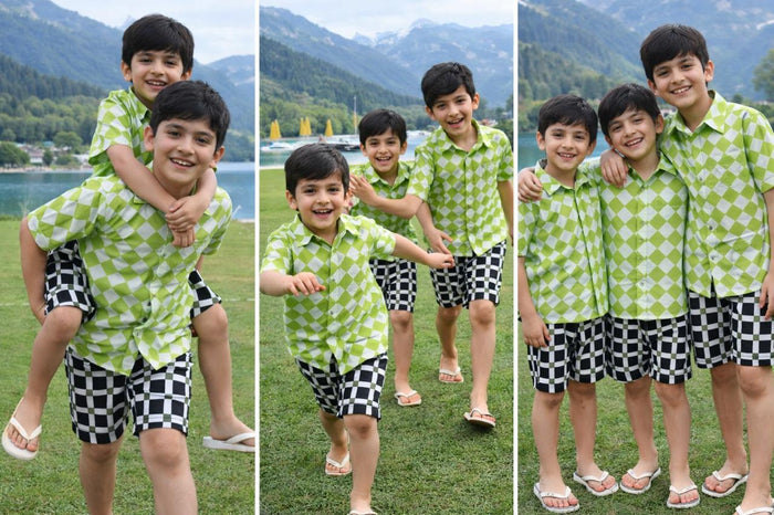 Cotton Printed Checked Shirt with Shorts