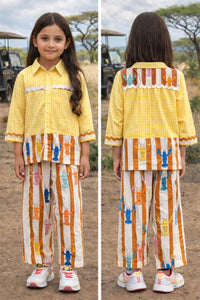 Lobster Colourful print full sleeves co-ord set . With detailing on the back of the shirt