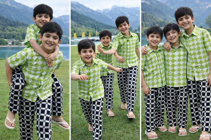 Cotton Printed Checked Shirt with Pants