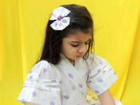 Offwhite And Purple Polka Handblock Printed Dress