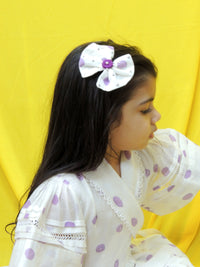 Offwhite And Purple Polka Handblock Printed Dress