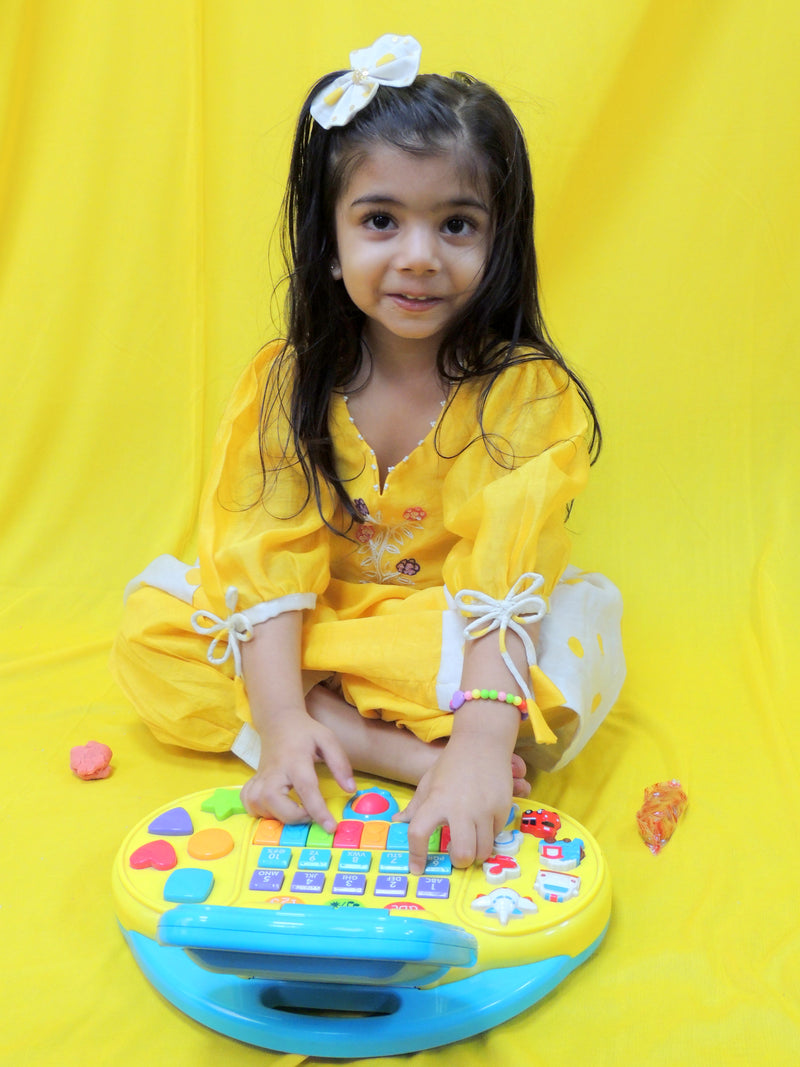 Offwhite And Yellow Polka Handblock Suit Printed Set