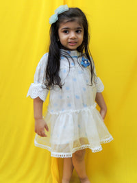 Organza And Off White Blue Handblock Printed Polka Dress