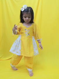 Offwhite And Yellow Polka Handblock Suit Printed Set