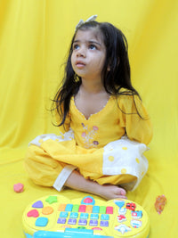 Offwhite And Yellow Polka Handblock Suit Printed Set