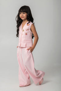 PEACH WAISTCOAT SET WITH MINI BEASTED EMBROIDERY ON FRONT