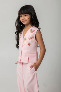 PEACH WAISTCOAT SET WITH MINI BEASTED EMBROIDERY ON FRONT