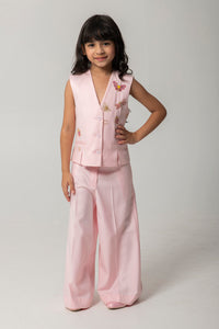 PEACH WAISTCOAT SET WITH MINI BEASTED EMBROIDERY ON FRONT