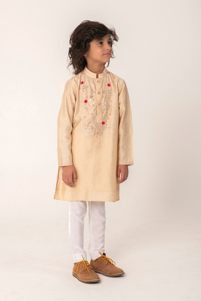 NECK EMBROIDERY KURTA IN GOLDEN COLOUR