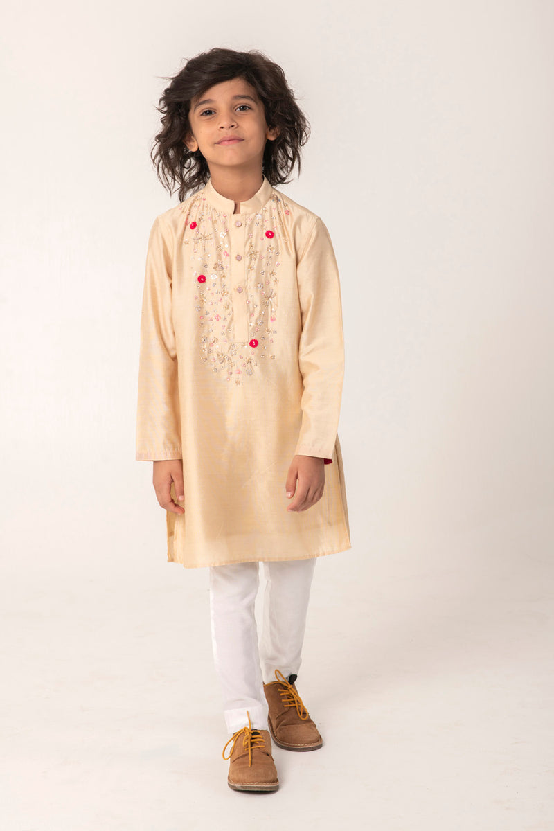 NECK EMBROIDERY KURTA IN GOLDEN COLOUR
