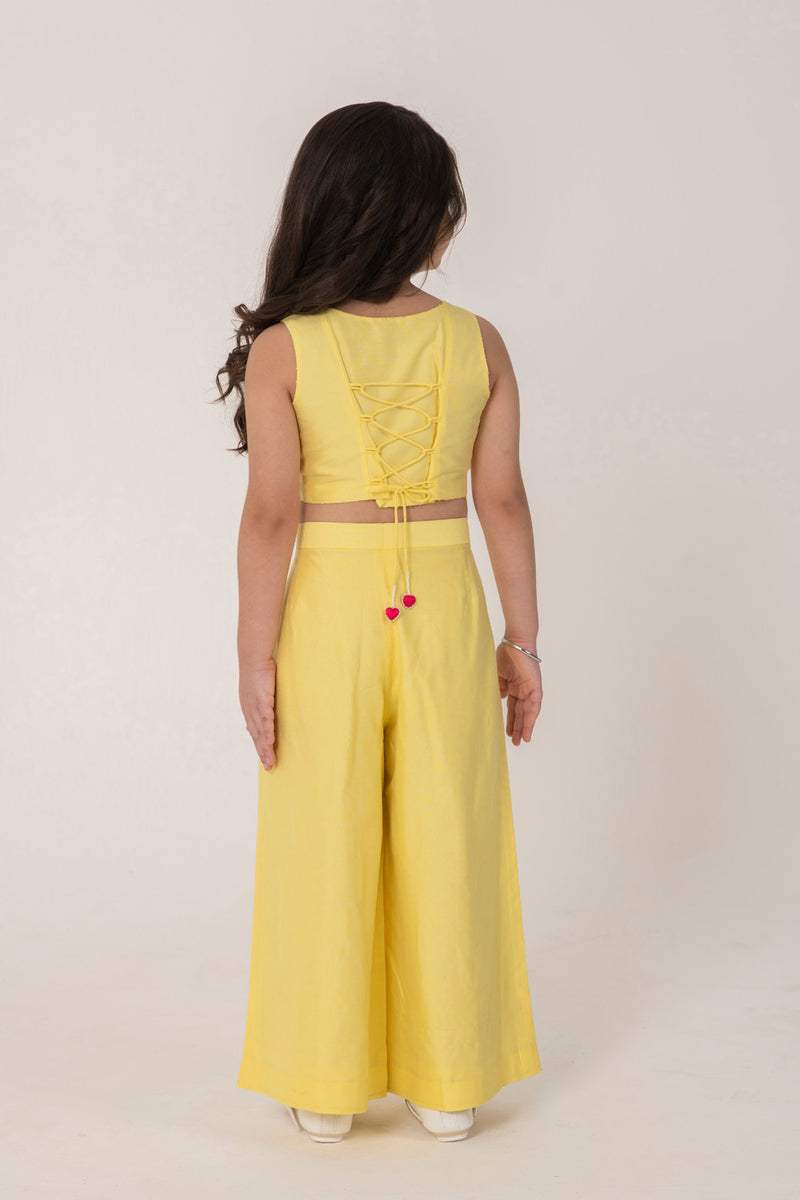 YELLOW  COORD SET WITH CUTE INSECT EMBROIDERY