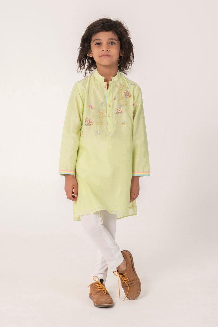 BEE HIVE EMBROIDERED KURTA IN FRESH GREEN COLOUR