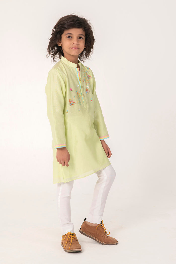 BEE HIVE EMBROIDERED KURTA IN FRESH GREEN COLOUR
